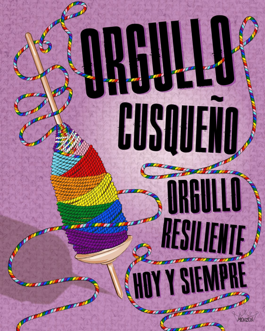 Ilustración Orgullo cusqueño con un trompo e hilos multicolor